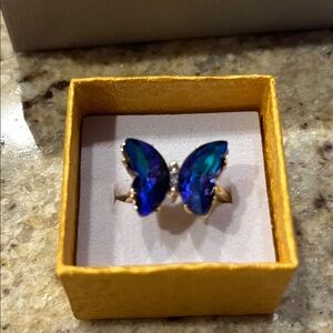 Blue Crystal Butterfly Ring